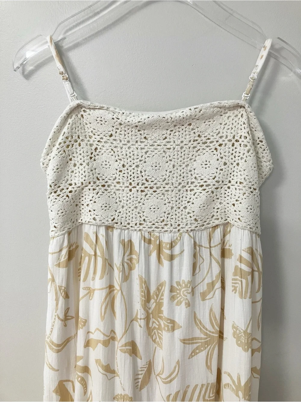 American Eagle | White Crochet Babydoll Gauze Maxi Dress XL Boho Chic Tiered